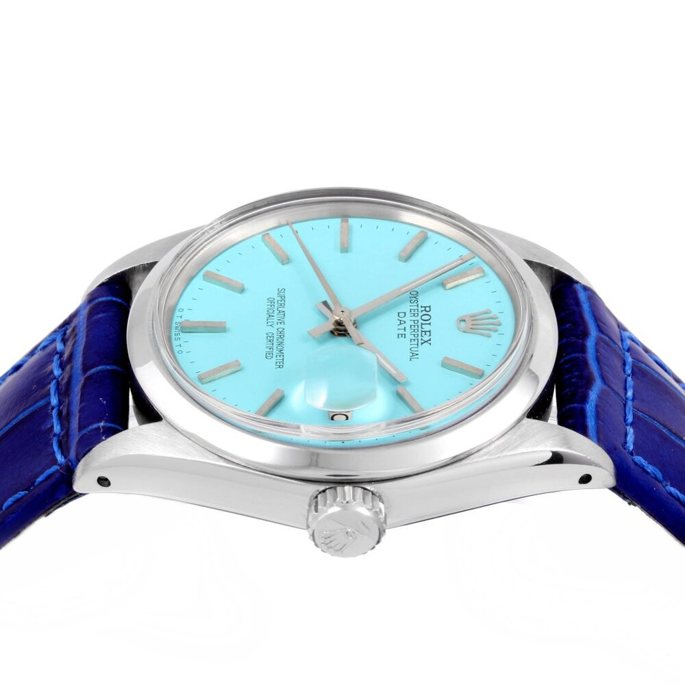 Rolex Unisex 1500 Date 34mm Turquoise blue on leather